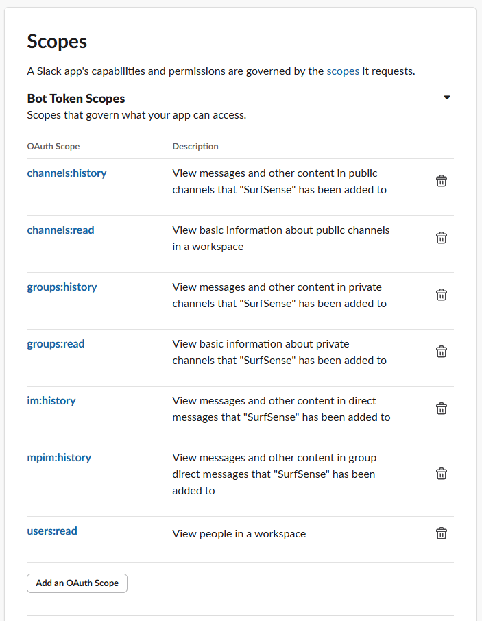 Bot Token Scopes